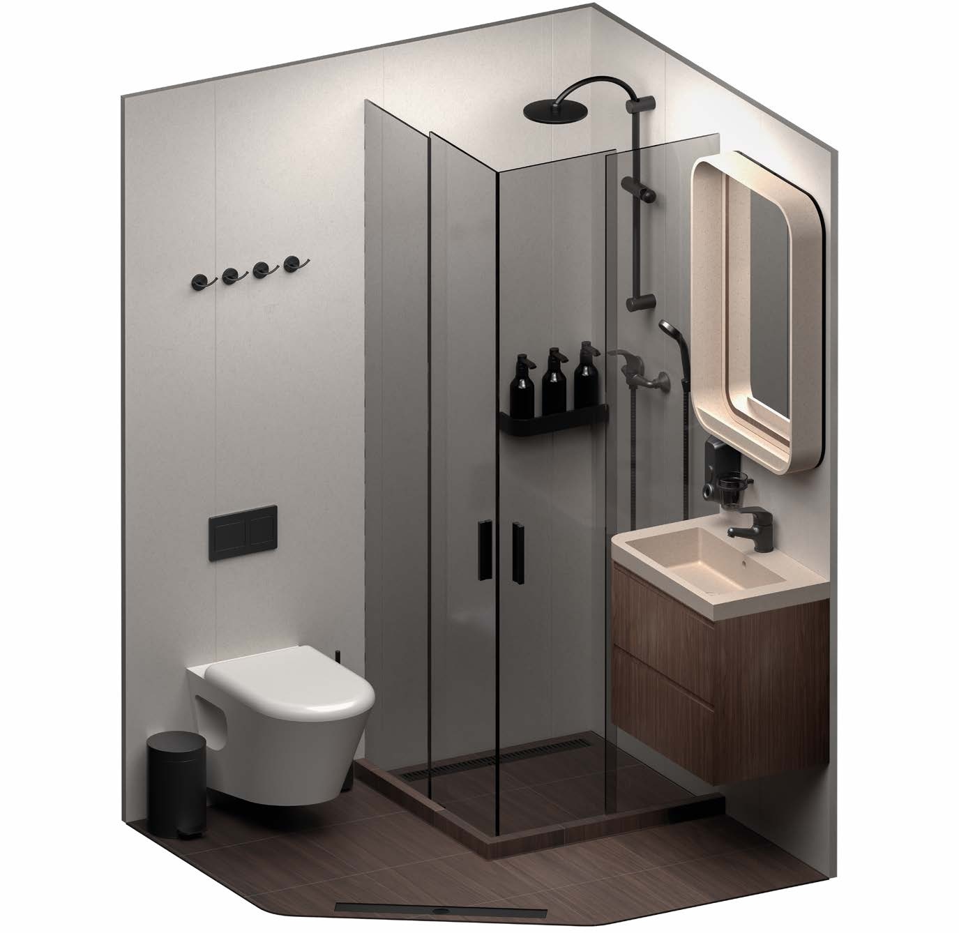 Модульный санузел — рендер интерьера